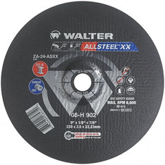 WALTER Surface Technologies - 24 Grit, 9" Wheel Diam, 1/8" Wheel Thickness, 7/8" Arbor Hole, Type 27 Depressed Center Wheel - Aluminum Oxide, Resinoid Bond, 6,600 Max RPM - Exact Tooling