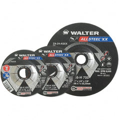 WALTER Surface Technologies - 24 Grit, 9" Wheel Diam, 1/4" Wheel Thickness, 7/8" Arbor Hole, Type 27 Depressed Center Wheel - Aluminum Oxide, Resinoid Bond, 6,600 Max RPM - Exact Tooling