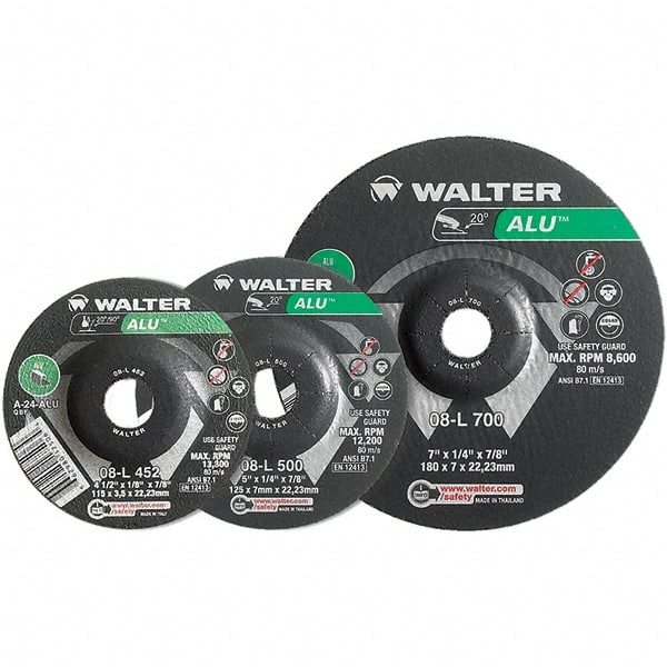 WALTER Surface Technologies - 24 Grit, 9" Wheel Diam, 1/4" Wheel Thickness, Type 27 Depressed Center Wheel - Aluminum Oxide, Resinoid Bond, 6,600 Max RPM - Exact Tooling