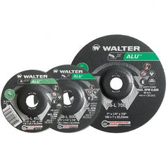 WALTER Surface Technologies - 24 Grit, 4-1/2" Wheel Diam, 1/4" Wheel Thickness, Type 27 Depressed Center Wheel - Aluminum Oxide, Resinoid Bond, 13,300 Max RPM - Exact Tooling