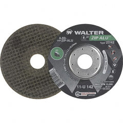 WALTER Surface Technologies - 60 Grit, 5" Wheel Diam, 3/64" Wheel Thickness, 7/8" Arbor Hole, Type 27 Depressed Center Wheel - Aluminum Oxide, Resinoid Bond, 12,200 Max RPM - Exact Tooling