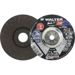 WALTER Surface Technologies - 60 Grit, 4" Wheel Diam, 1/32" Wheel Thickness, 3/8" Arbor Hole, Type 27 Depressed Center Wheel - Aluminum Oxide, Resinoid Bond, 19,100 Max RPM, Compatible with Die Grinders & Straight Shaft Grinder - Exact Tooling