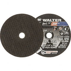 WALTER Surface Technologies - 3" 24 Grit Aluminum Oxide Cutoff Wheel - 1/4" Thick, 3/8" Arbor, 25,470 Max RPM, Use with Die Grinders - Exact Tooling
