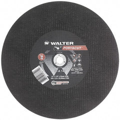 WALTER Surface Technologies - 14" 24 Grit Aluminum Oxide Cutoff Wheel - 1/8" Thick, 20mm Arbor, 5,400 Max RPM, Use with Electric & Gas Powered Saws - Exact Tooling
