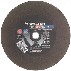 WALTER Surface Technologies - 12" 30 Grit Aluminum Oxide Cutoff Wheel - 3/32" Thick, 1" Arbor, 5,100 Max RPM, Use with Chop Saws - Exact Tooling