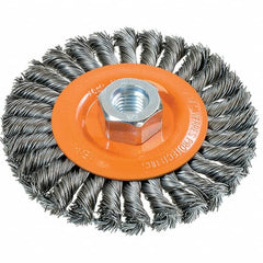 WALTER Surface Technologies - 4-1/2" OD, 5/8-11 Arbor Hole, Knotted Steel Wheel Brush - 3/8" Face Width, 0.02" Filament Diam, 15,000 RPM - Exact Tooling