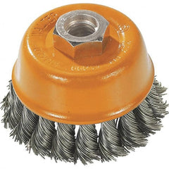 WALTER Surface Technologies - 3" Diam, M10x1.50 Threaded Arbor, Steel Fill Cup Brush - 0.015 Wire Diam, 12,000 Max RPM - Exact Tooling