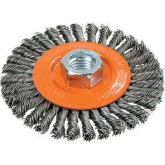 WALTER Surface Technologies - 4" OD, 5/8-11 Arbor Hole, Stringer Bead Steel Wheel Brush - 3/16" Face Width, 0.02" Filament Diam, 20,000 RPM - Exact Tooling