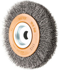 WALTER Surface Technologies - 4" OD, 1/2" Arbor Hole, Crimped Steel Wheel Brush - 3/4" Face Width, 0.0118" Filament Diam, 6,000 RPM - Exact Tooling