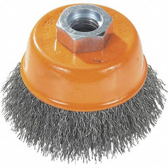 WALTER Surface Technologies - 5" Diam, 5/8-11 Threaded Arbor, Steel Fill Cup Brush - 0.02 Wire Diam, 8,600 Max RPM - Exact Tooling