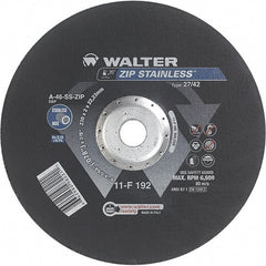 WALTER Surface Technologies - 46 Grit, 9" Wheel Diam, 5/64" Wheel Thickness, 7/8" Arbor Hole, Type 27 Depressed Center Wheel - Aluminum Oxide/Silicon Carbide Blend, Resinoid Bond, 6,600 Max RPM - Exact Tooling