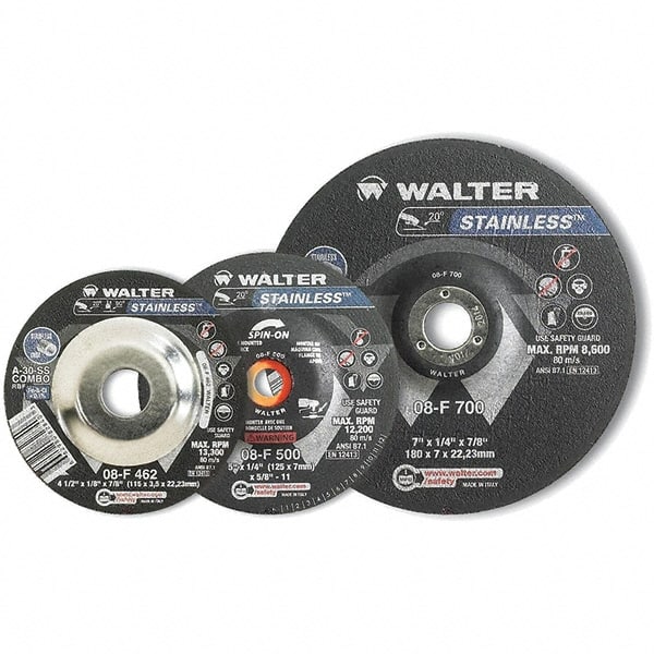 WALTER Surface Technologies - 30 Grit, 9" Wheel Diam, 1/4" Wheel Thickness, Type 27 Depressed Center Wheel - Aluminum Oxide, Resinoid Bond, 6,600 Max RPM - Exact Tooling
