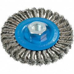 WALTER Surface Technologies - 4-1/2" OD, 5/8-11 Arbor Hole, Knotted Stainless Steel Wheel Brush - 3/8" Face Width, 0.02" Filament Diam, 15,000 RPM - Exact Tooling