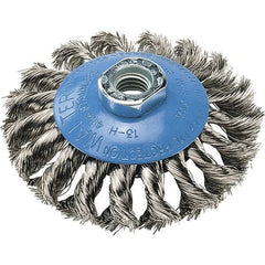 WALTER Surface Technologies - 7" Diam, 5/8-11 Threaded Arbor, Stainless Steel Fill Cup Brush - 0.02 Wire Diam, 10,000 Max RPM - Exact Tooling