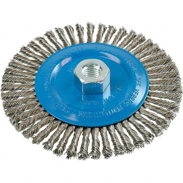 WALTER Surface Technologies - 6" OD, 5/8-11 Arbor Hole, Stringer Bead Stainless Steel Wheel Brush - 1/4" Face Width, 0.02" Filament Diam, 10,000 RPM - Exact Tooling