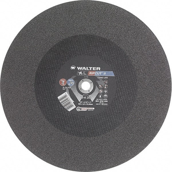WALTER Surface Technologies - 20" 24 Grit Aluminum Oxide Cutoff Wheel - 3/16" Thick, 1" Arbor, 3,000 Max RPM, Use with Stationary Tools - Exact Tooling