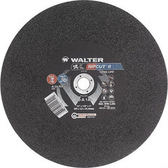 WALTER Surface Technologies - 14" 24 Grit Aluminum Oxide Cutoff Wheel - 1/8" Thick, 1" Arbor, 4,400 Max RPM, Use with Stationary Tools - Exact Tooling