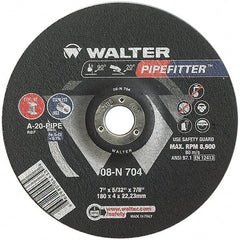 WALTER Surface Technologies - 20 Grit, 7" Wheel Diam, 5/32" Wheel Thickness, 7/8" Arbor Hole, Type 27 Depressed Center Wheel - Aluminum Oxide/Silicon Carbide Blend, Resinoid Bond, 8,600 Max RPM - Exact Tooling