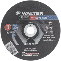 WALTER Surface Technologies - 24 Grit, 7" Wheel Diam, 1/8" Wheel Thickness, 7/8" Arbor Hole, Type 27 Depressed Center Wheel - Aluminum Oxide/Silicon Carbide Blend, Resinoid Bond, 8,600 Max RPM, Compatible with Angle Grinder - Exact Tooling