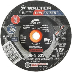 WALTER Surface Technologies - 36 Grit, 5" Wheel Diam, 3/32" Wheel Thickness, Type 27 Depressed Center Wheel - Aluminum Oxide/Silicon Carbide Blend, Resinoid Bond, 12,200 Max RPM - Exact Tooling