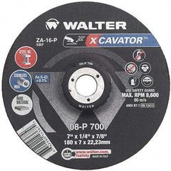 WALTER Surface Technologies - 16 Grit, 9" Wheel Diam, 1/4" Wheel Thickness, Type 27 Depressed Center Wheel - Aluminum Oxide, Resinoid Bond, 6,600 Max RPM - Exact Tooling