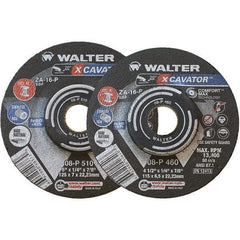 WALTER Surface Technologies - 16 Grit, 9" Wheel Diam, 1/4" Wheel Thickness, 7/8" Arbor Hole, Type 27 Depressed Center Wheel - Aluminum Oxide, Resinoid Bond, 6,600 Max RPM - Exact Tooling