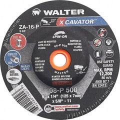 WALTER Surface Technologies - 16 Grit, 5" Wheel Diam, 1/4" Wheel Thickness, Type 27 Depressed Center Wheel - Aluminum Oxide, Resinoid Bond, 12,200 Max RPM - Exact Tooling