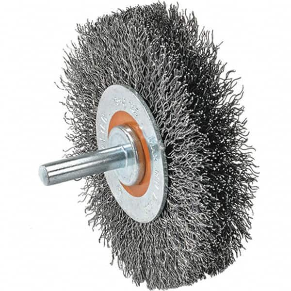 WALTER Surface Technologies - 3" OD, 1/4" Shank Diam, Crimped Steel Wheel Brush - 3/4" Face Width, 0.0118" Filament Diam, 12,000 RPM - Exact Tooling
