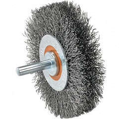 WALTER Surface Technologies - 3" OD, 1/4" Shank Diam, Crimped Steel Wheel Brush - 3/4" Face Width, 0.0118" Filament Diam, 12,000 RPM - Exact Tooling