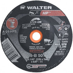 WALTER Surface Technologies - 24 Grit, 5" Wheel Diam, 1/4" Wheel Thickness, Type 28 Depressed Center Wheel - Aluminum Oxide, Resinoid Bond, 12,200 Max RPM - Exact Tooling