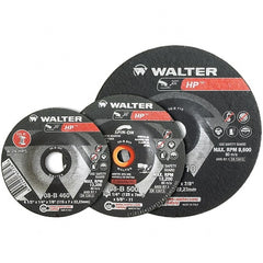 WALTER Surface Technologies - 24 Grit, 9" Wheel Diam, 1/4" Wheel Thickness, 7/8" Arbor Hole, Type 27 Depressed Center Wheel - Aluminum Oxide, Resinoid Bond, 6,600 Max RPM - Exact Tooling