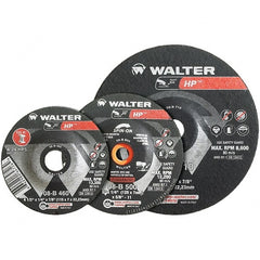 WALTER Surface Technologies - 24 Grit, 5" Wheel Diam, 1/4" Wheel Thickness, Type 27 Depressed Center Wheel - Aluminum Oxide, Resinoid Bond, 12,200 Max RPM - Exact Tooling