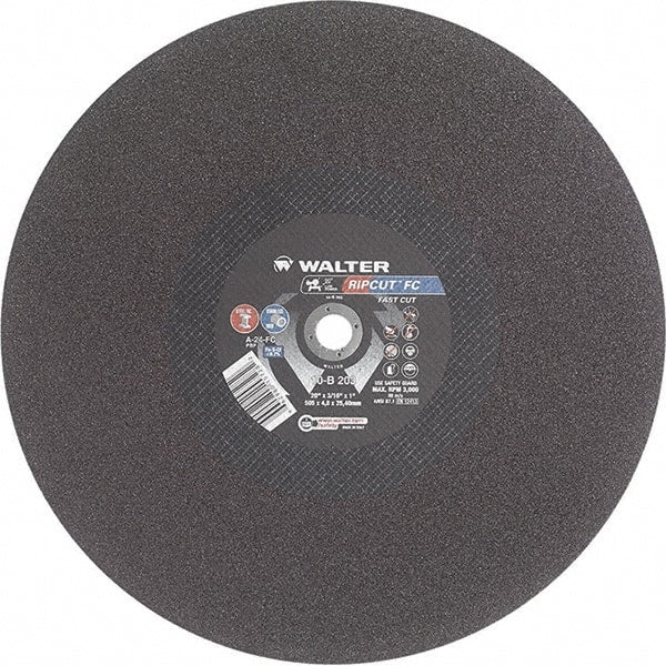 WALTER Surface Technologies - 20" 24 Grit Aluminum Oxide Cutoff Wheel - 3/16" Thick, 1" Arbor, 3,000 Max RPM, Use with Stationary Tools - Exact Tooling