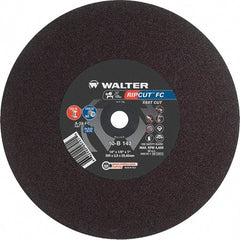 WALTER Surface Technologies - 14" 24 Grit Aluminum Oxide Cutoff Wheel - 1/8" Thick, 1" Arbor, 4,400 Max RPM, Use with Stationary Tools - Exact Tooling