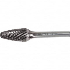 WALTER Surface Technologies - 1/2" Cut Diam, 1/4" Shank Diam, Tree Head Double Cut Burr - Carbide, 1" LOC - Exact Tooling