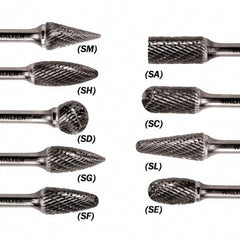 WALTER Surface Technologies - 5/16" Cut Diam, 1/4" Shank Diam, Taper Head Double Cut Burr - Carbide, 3/4" LOC - Exact Tooling