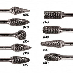 WALTER Surface Technologies - 1/2" Cut Diam, 1/4" Shank Diam, Taper Head Double Cut Burr - Carbide, 1" LOC - Exact Tooling