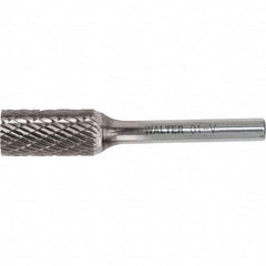 WALTER Surface Technologies - 1/2" Cut Diam, 1/4" Shank Diam, Cylinder Head Double Cut Burr - Carbide, 1" LOC - Exact Tooling