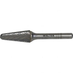 WALTER Surface Technologies - 3/8" Cut Diam, 1/4" Shank Diam, Cone Head Double Cut Burr - Carbide, 1-1/16" LOC - Exact Tooling