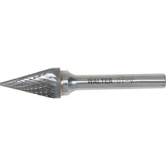 WALTER Surface Technologies - 3/8" Cut Diam, 1/4" Shank Diam, Cone Head Double Cut Burr - Carbide, 5/8" LOC - Exact Tooling