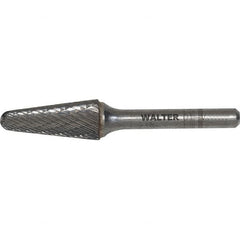 WALTER Surface Technologies - 1/2" Cut Diam, 1/4" Shank Diam, Cone Head Double Cut Burr - Carbide, 1-1/8" LOC - Exact Tooling