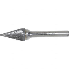 WALTER Surface Technologies - 1/8" Cut Diam, 1/8" Shank Diam, Cone Head Double Cut Burr - Carbide, 7/16" LOC - Exact Tooling
