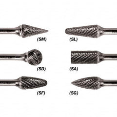 WALTER Surface Technologies - 1/8" Cut Diam, 1/8" Shank Diam, Cone Head Double Cut Burr - Carbide, 1/2" LOC - Exact Tooling