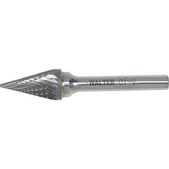 WALTER Surface Technologies - 1/2" Cut Diam, 1/4" Shank Diam, Cone Head Double Cut Burr - Carbide, 7/8" LOC - Exact Tooling