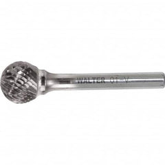 WALTER Surface Technologies - 3/8" Cut Diam, 1/4" Shank Diam, Ball Head Double Cut Burr - Carbide, 5/16" LOC - Exact Tooling