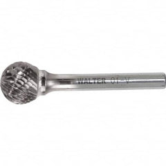 WALTER Surface Technologies - 1/4" Cut Diam, 1/4" Shank Diam, Ball Head Double Cut Burr - Carbide, 7/32" LOC - Exact Tooling
