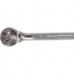 WALTER Surface Technologies - 1/8" Cut Diam, 1/8" Shank Diam, Ball Head Double Cut Burr - Carbide, 1/8" LOC - Exact Tooling