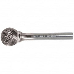 WALTER Surface Technologies - 5/8" Cut Diam, 1/4" Shank Diam, Ball Head Double Cut Burr - Carbide, 9/16" LOC - Exact Tooling