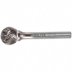 WALTER Surface Technologies - 3/8" Cut Diam, 1/4" Shank Diam, Ball Head Double Cut Burr - Carbide, 5/16" LOC - Exact Tooling