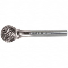 WALTER Surface Technologies - 1/4" Cut Diam, 1/4" Shank Diam, Ball Head Double Cut Burr - Carbide, 7/32" LOC - Exact Tooling